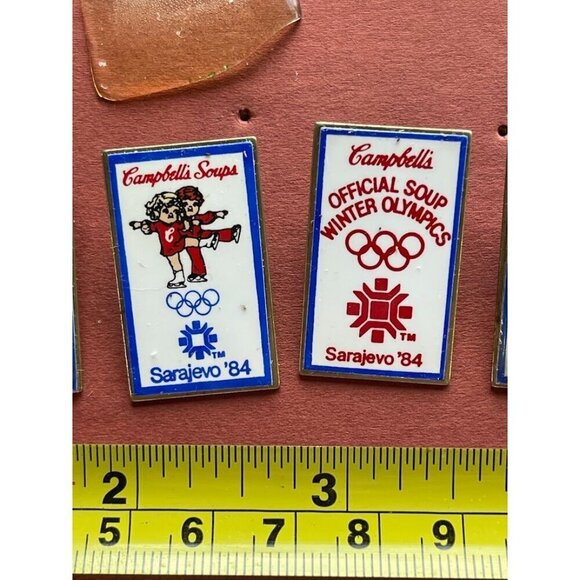 VINTAGE Campbells Soups Sarajevo 84 Winter Olympics Pins Set Of 5 - Picture 3 of 6